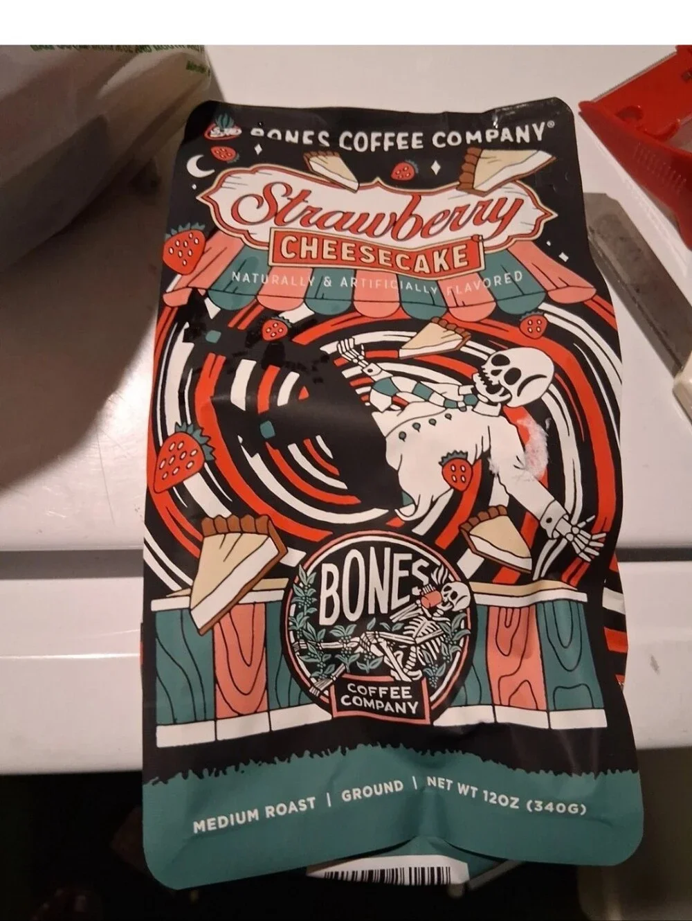 Bones Coffee Company Strawberry Cheesecake Ground Coffee Beans 12oz